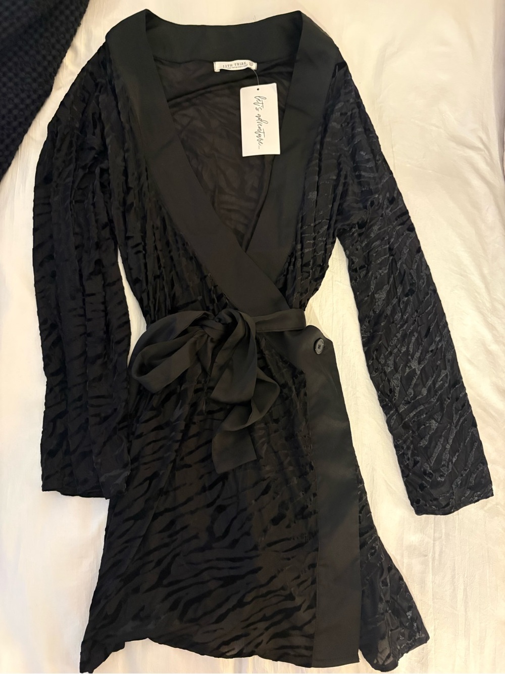 12th tribe Black zebra Textured Wrap Dress/cover up